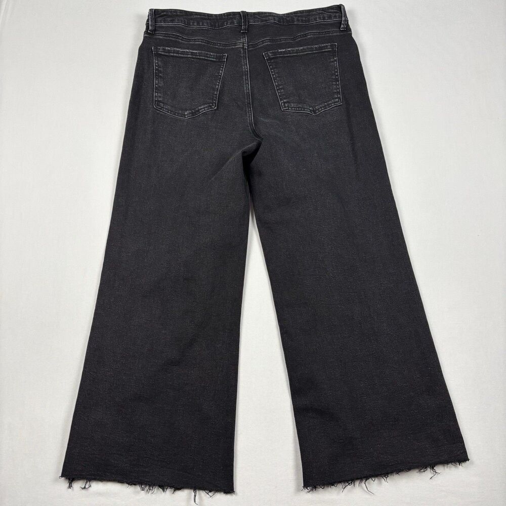 Kut from the Kloth Meg Fab Ab Jeans Womens 12 Black Rhinestone Wide Leg Raw Hem - Picture 2 of 16